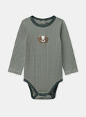 Body écru à rayures vertes et patch chien Bébé Garçon NAFABRICE / 25H1BGS2BOD001