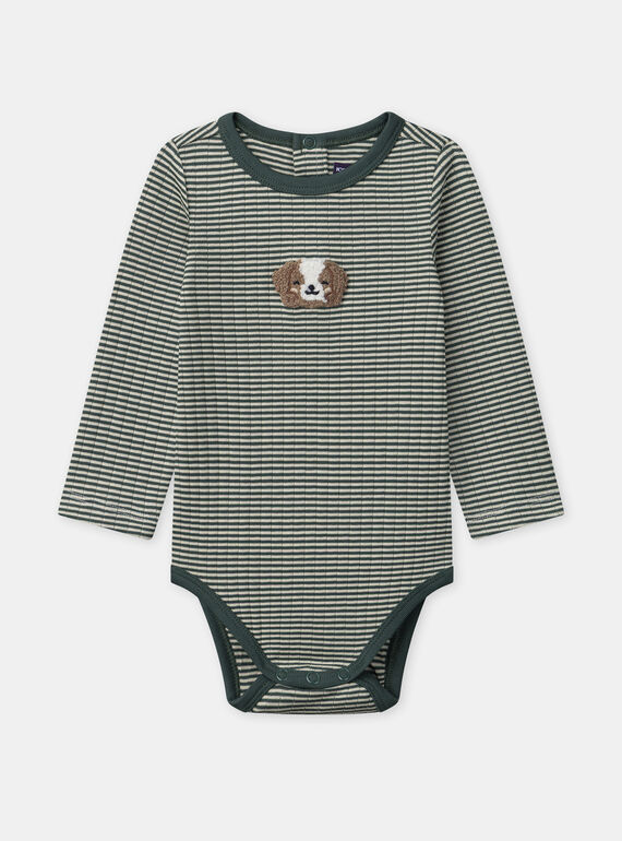 Body écru à rayures vertes et patch chien Bébé Garçon NAFABRICE / 25H1BGS2BOD001