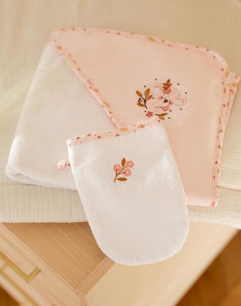 Pointe éponge et gant de toilette écrus à fleurs FOSKEA / 23E0AF61POI000