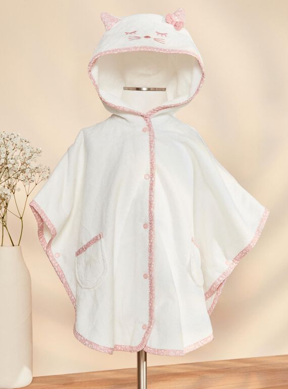 Cape de bain écru à fleurs avec capuche tête de chat et oreilles 3D FECERISE / 23E5BF21CDB001