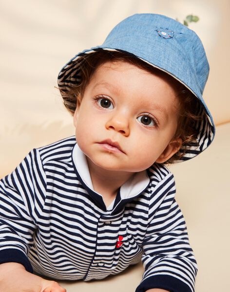 Bob réversible avec denim bleu et rayures bleu marine FAKIMO / 23E4BGC1CHAP269