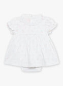 Robe et béguin de naissance blancs à imprimé fleurs FOLINA / 23E0CFT1ROB000