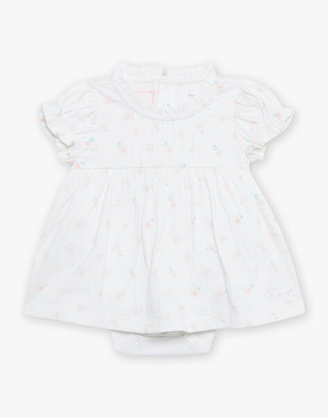 Robe et béguin de naissance blancs à imprimé fleurs FOLINA / 23E0CFT1ROB000