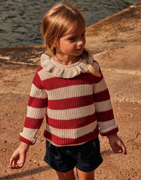 Pull écru à collerette avec rayures rouges FOPULETTE / 23E2PFC1PUL001