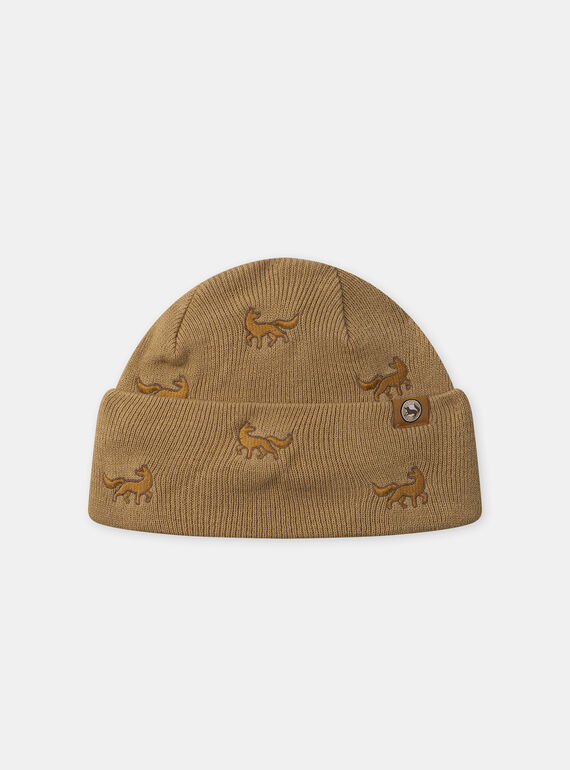 Bonnet en maille marron à broderie loup Garçon NIRENAGE / 25H4PGE3BONA014