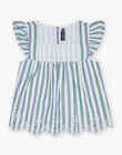 Blouse écrue volantée à rayures bleu et vert FURAYETTE / 23E2PFN1CHE001