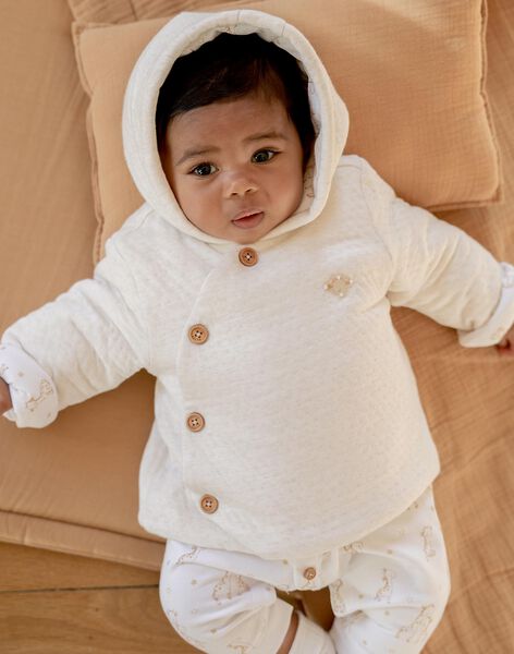 Veste de naissance à capuche en tubique écrue FOLMER / 23E0CM61VESA011