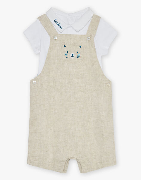 Salopette courte beige en lin et body écru FAEMILIEN / 23E1BGI1ENS000