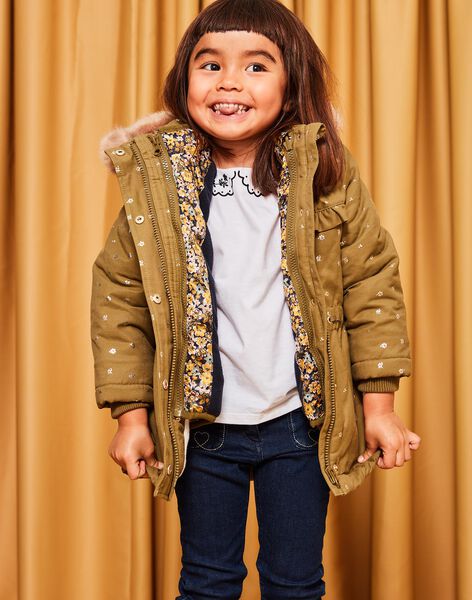 Manteau 3 en 1 kaki à fleurs dorés DRAKALETTE / 22H2PFM1PAR604