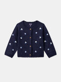 Cardigan bleu marine texturé à fleurs brodées LACORRINE / 24H1BFJ2CAR070
