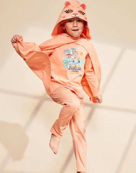 Pyjama deux pièces orange pâle en coton avec cape tête de panthère FLOPOETTE 1 / 23E5PF43PYTE402