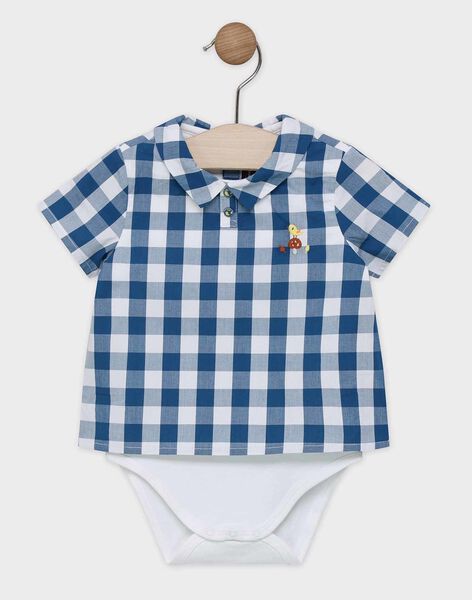 Body Chemise Bebe Garcon Ecru Avec Chemise A Carreaux Bleu Canard Et Blanc