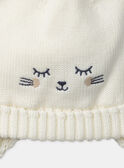 Bonnet en maille écru visage chat et 2 pompon Bébé Fille NIMATHILDE / 25H4BFE2BON001