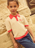 Polo écru à broderie floral avec col et manches festonnés rouge corail Fille NEPOUETTE / 25H2PFK1PSM801