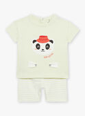  Pyjama vert pâle à animation tête de panda et à imprimé à rayures FEFANTIN / 23E5BG31PYJ605