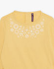 T-shirt jaune mimosa à broderies fleuries FAJONETTE / 23E2PF82TMLB105