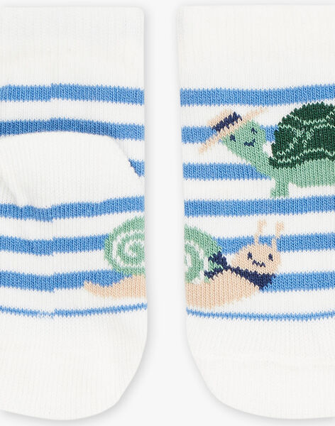 Chaussettes écrues à rayures bleues et jacquard escargots FAMARCEL / 23E4BGN1SOQ001