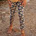 Legging bleu-vert à oranges et fleurs