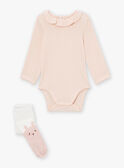 Ensemble body, barboteuse et collants écru et rose LOUANE / 24H0CF12ENS001