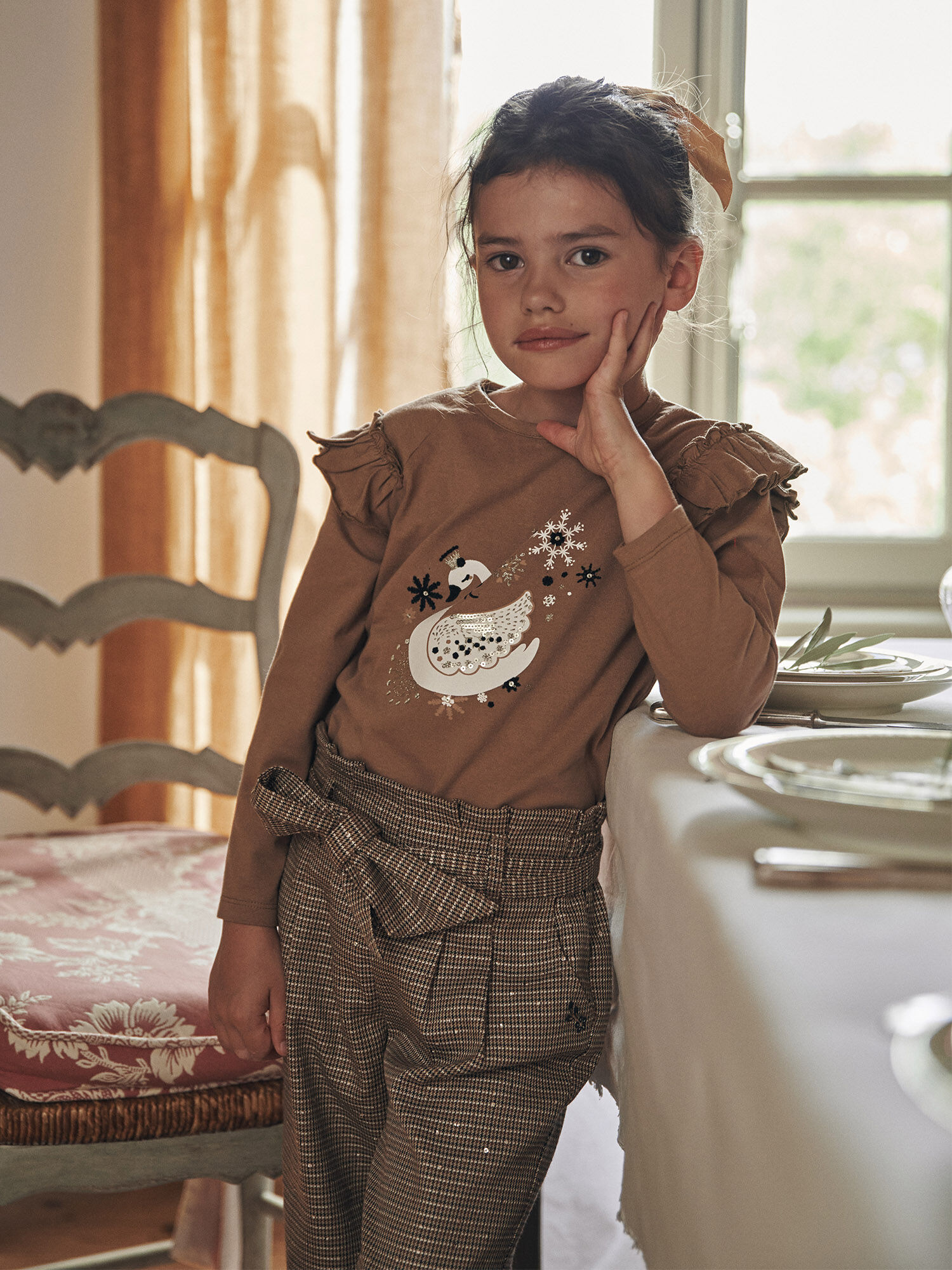 Tee shirt marron fille store