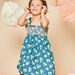 Robe courte à smock bleu canard à imprimé fleuri et citrons
