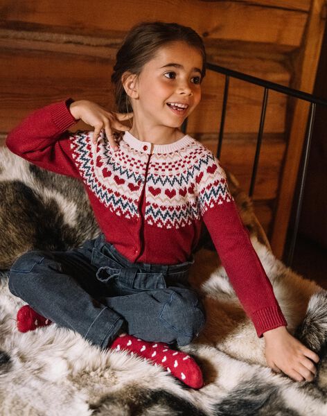 Cardigan rouge et beige en laine mélangée DRIKERETTE / 22H2PFX2CARF526