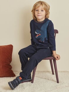 Pantalon bleu marine en sergé détails contrastés enfant garçon BUJIDAGE / 21H3PGQ2PAN070