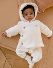 Veste de naissance à capuche en tubique écrue FOLMER / 23E0CM61VESA011