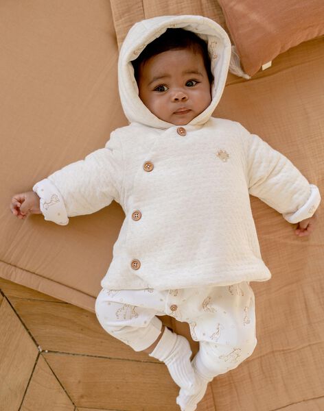 Veste de naissance à capuche en tubique écrue FOLMER / 23E0CM61VESA011