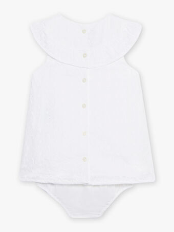 Robe blanche broderie anglaise et bloomer bébé fille CYEMILIE / 22E1BF31ROB000