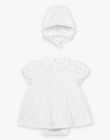 Robe et béguin de naissance blancs à imprimé fleurs FOLINA / 23E0CFT1ROB000