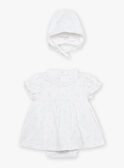 Robe et béguin de naissance blancs à imprimé fleurs FOLINA / 23E0CFT1ROB000