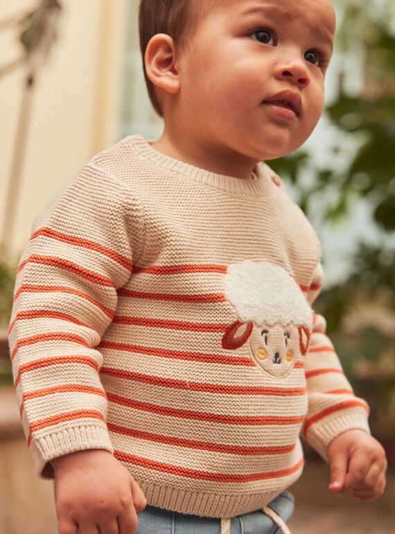 Pull rayé orange et pantalon molleton blanc bébé garçon 6 mois