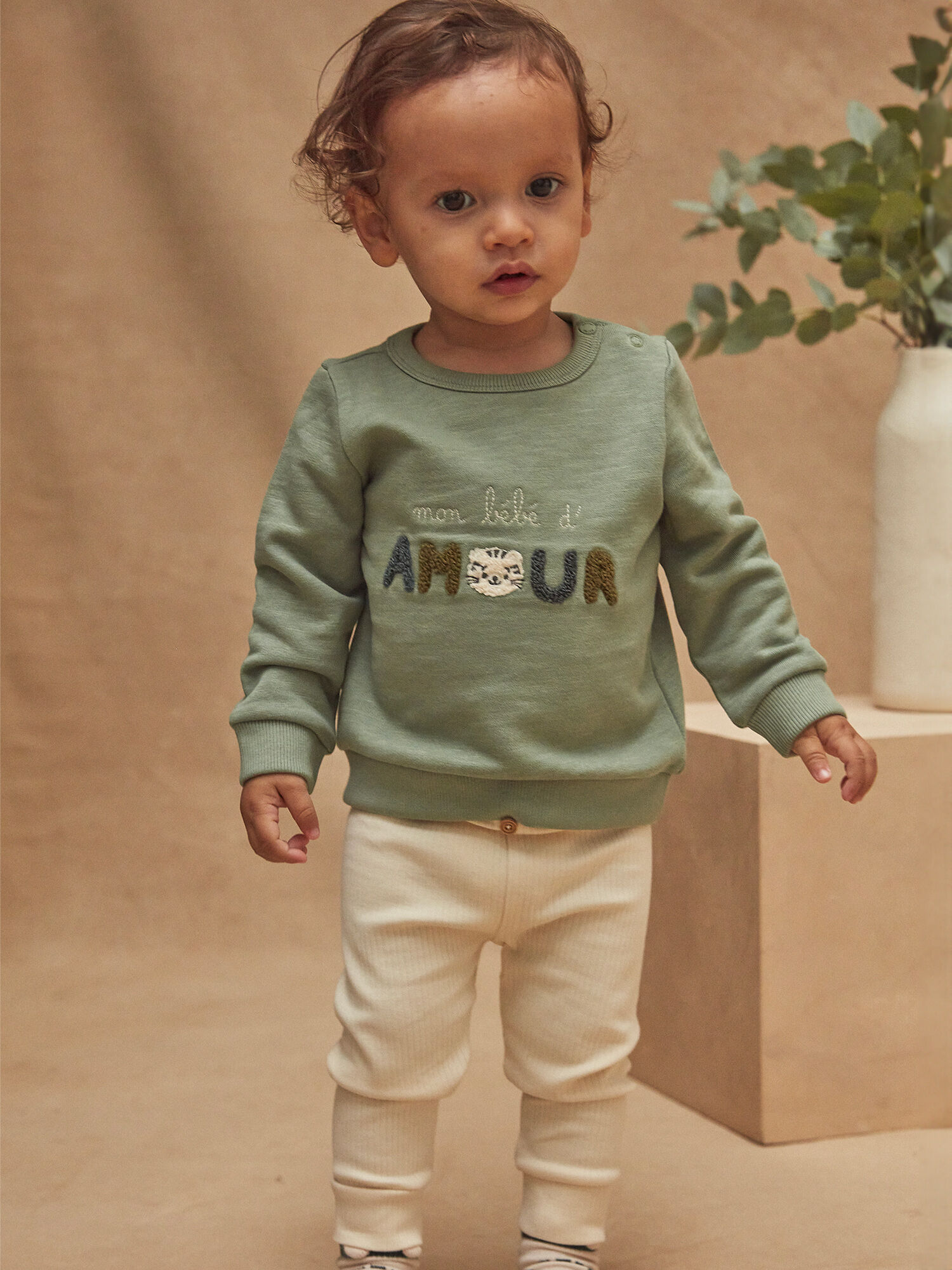 Ensemble sweat vert en molleton et legging cotele vanille Garcon Sergent Major