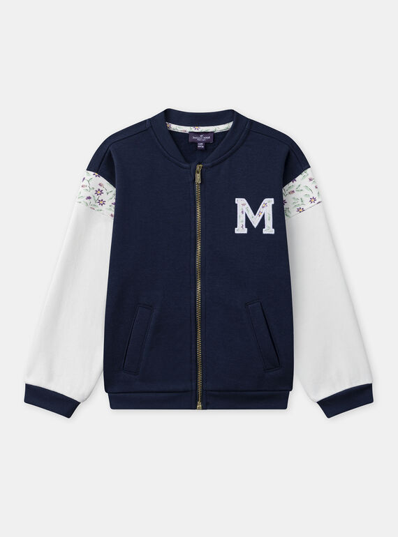 Sweat zippé bleu foncé avec patch "M" à manches longues Fille NAEZETTE / 25H2PF32JGH070