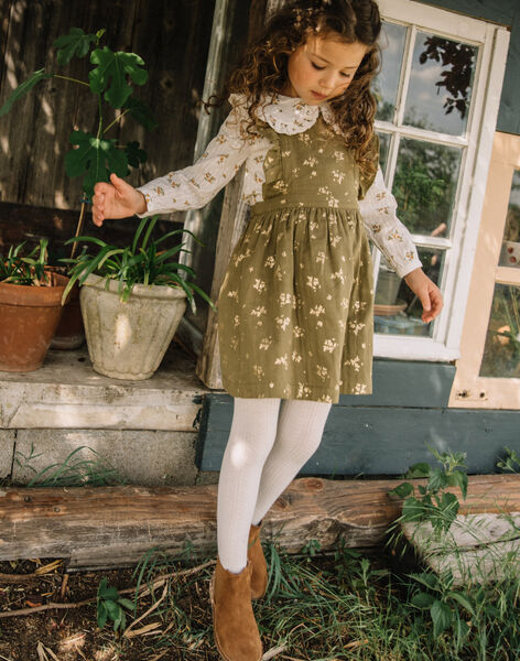 Robe kaki en double gaze de coton à imprimé fleuri DECRETTE / 22H2PFD1CHS604