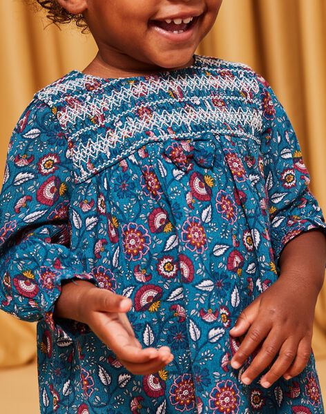 Robe bleu canard à imprimé fleuri DAMAURINE / 22H1BFU1ROB714