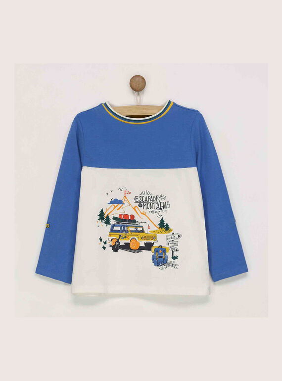 Tee shirt manches longues blanc et bleu RATOAGE / 19E3PG61TML001