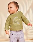 Pull kaki clair en tricot à broderie dinosaure FAOFLO / 23E1BGO1PUL612