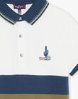 Polo piqué écru à rayures bleu marine, gris et kaki FLAPOLAGE / 23E3PGO1POL001