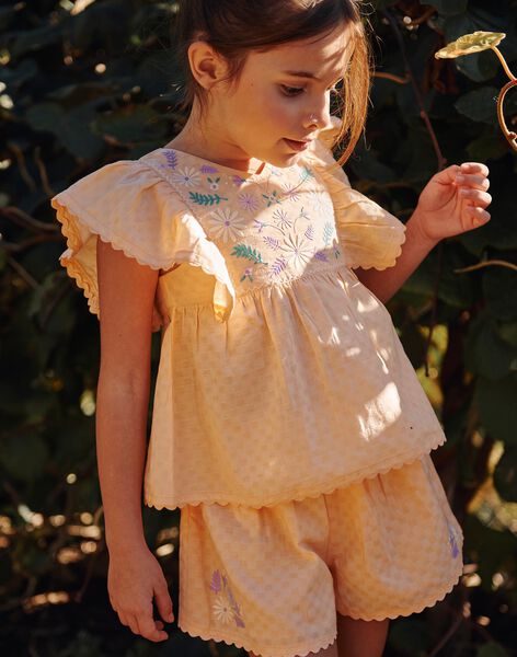 Blouse orange clémentine à broderies fleuries FLATOPETTE / 23E2PFO1CHEE409