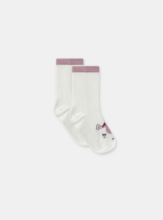 Chaussettes blanches imprimé tête de licorne Fille NICHOZETTE / 25H4PFS1SOQ001