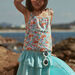 Débardeur et jupe short turquoise et orange en jersey