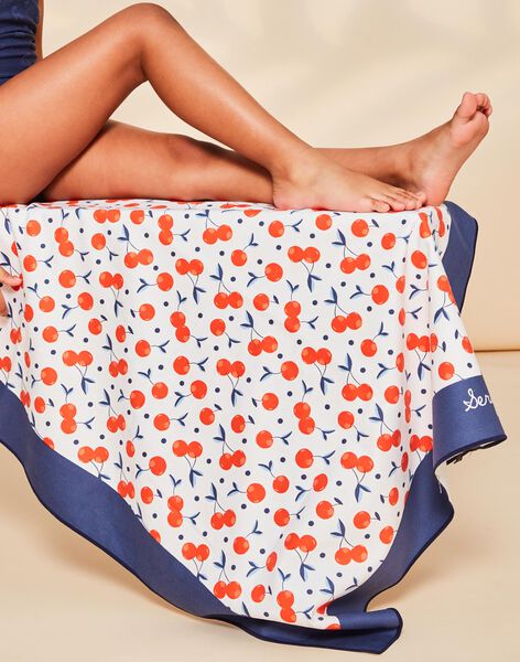 Serviette bleu marine et blanc à imprimé cerise orange foncé FRYSERETTE / 23E4PFL1SRV001