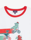 T-shirt blanc avec dinosaures sur des vélos FEMIAGE / 23E3PGB1TMC001