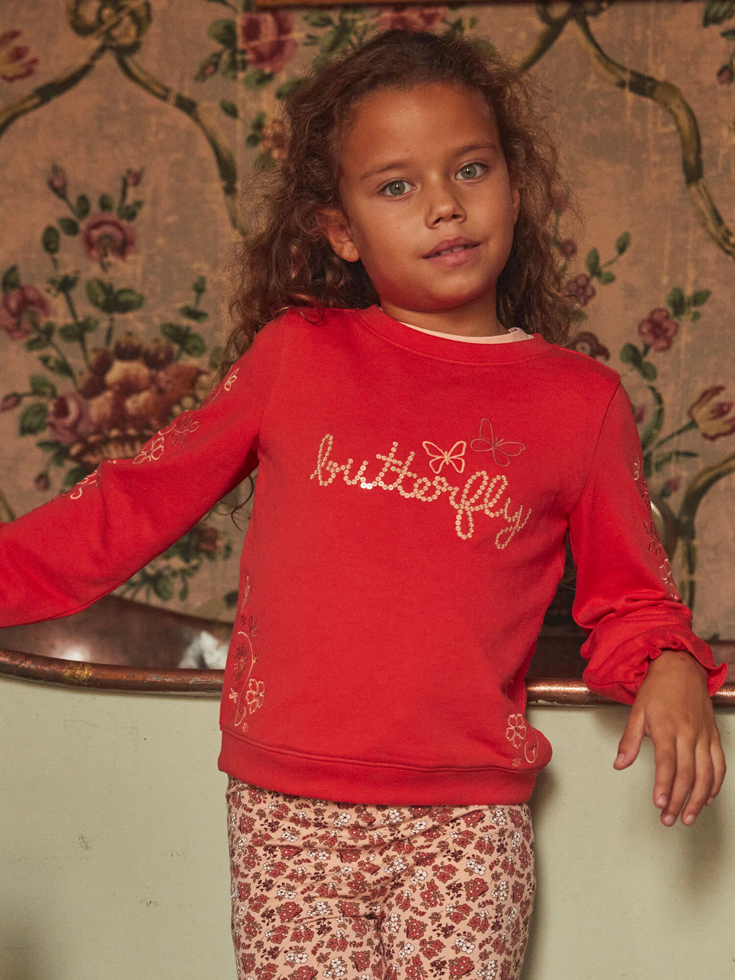 Sweat rouge avec papillons Fille Sergent Major