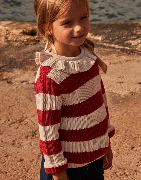 Pull écru à collerette avec rayures rouges FOPULETTE / 23E2PFC1PUL001