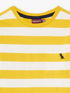 T-shirt à rayures écrues et jaunes et poche enfant garçon CAXIOLAGE2 / 22E3PGF4TML113
