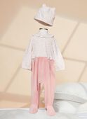 Grenouillère et son bonnet en velours rose poudré et écru 23E5BF91GRE001
