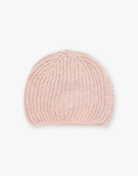 Bonnet rose effet croisé en tricot DRANOUETTE / 22H4PFN3BON309
